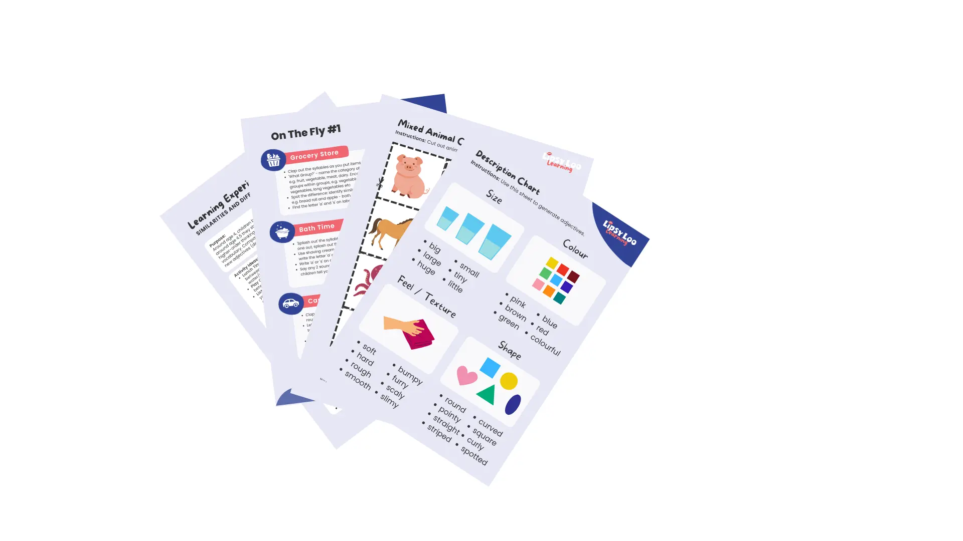 A selection of KSLL printable teaching resources, activity cards and visual supports